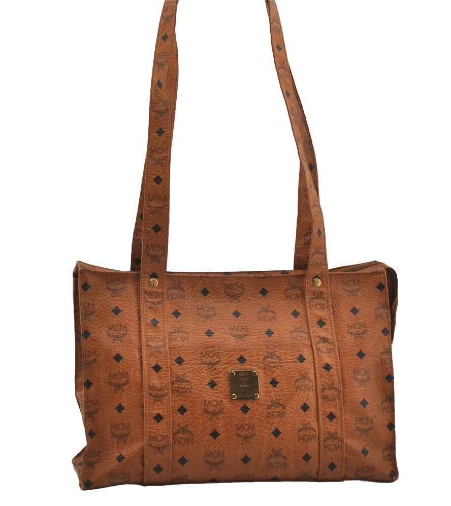 Authentic MCM Vintage Visetos Leather Shoulder Tote Bag Brown 0938I