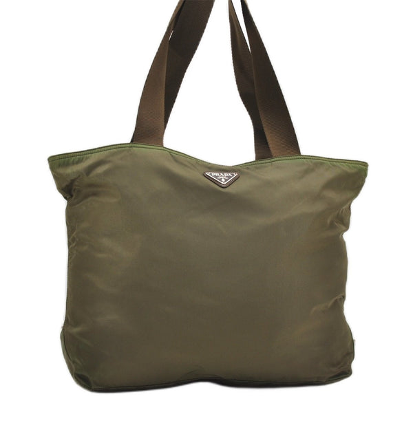 Authentic PRADA Nylon Tessuto Leather Shoulder Tote Bag Green 0940G