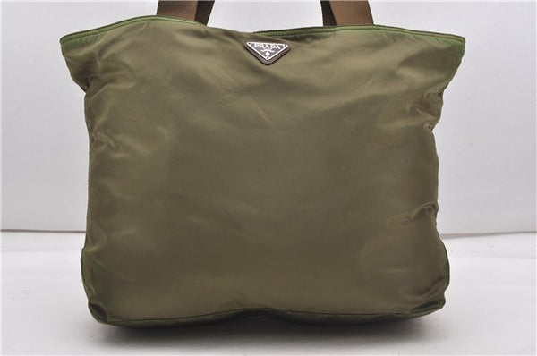 Authentic PRADA Nylon Tessuto Leather Shoulder Tote Bag Green 0940G