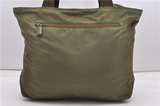 Authentic PRADA Nylon Tessuto Leather Shoulder Tote Bag Green 0940G