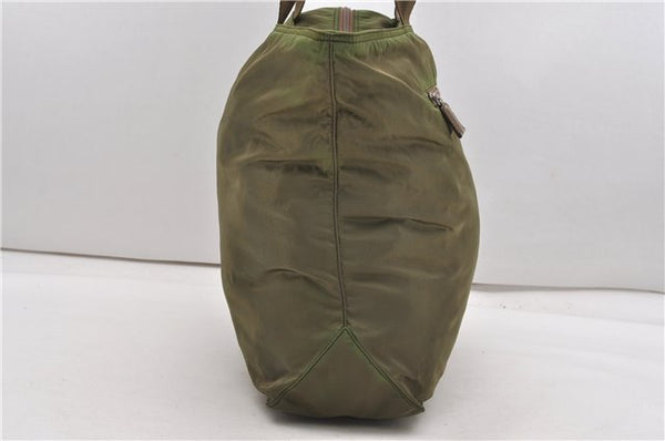 Authentic PRADA Nylon Tessuto Leather Shoulder Tote Bag Green 0940G