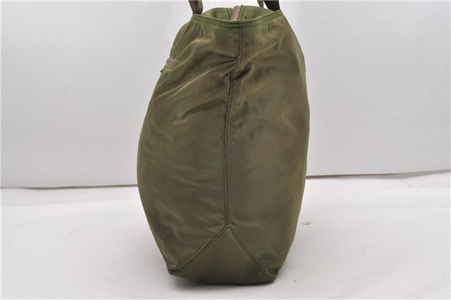 Authentic PRADA Nylon Tessuto Leather Shoulder Tote Bag Green 0940G