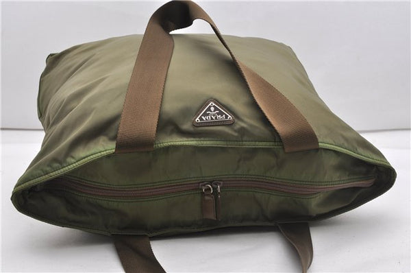 Authentic PRADA Nylon Tessuto Leather Shoulder Tote Bag Green 0940G