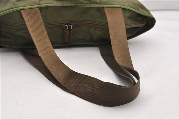 Authentic PRADA Nylon Tessuto Leather Shoulder Tote Bag Green 0940G