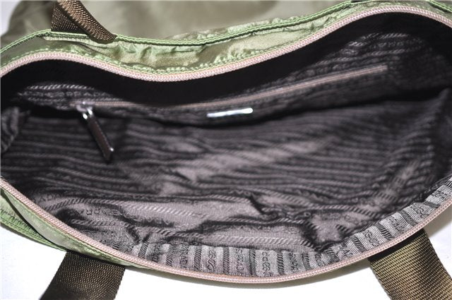 Authentic PRADA Nylon Tessuto Leather Shoulder Tote Bag Green 0940G