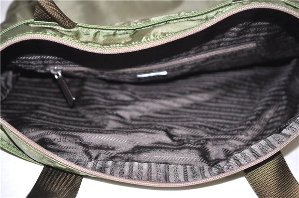 Authentic PRADA Nylon Tessuto Leather Shoulder Tote Bag Green 0940G