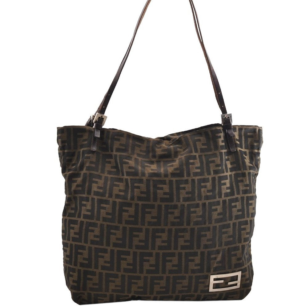 Authentic Vintage FENDI Zucca Shoulder Tote Bag Nylon Leather Brown 0941I