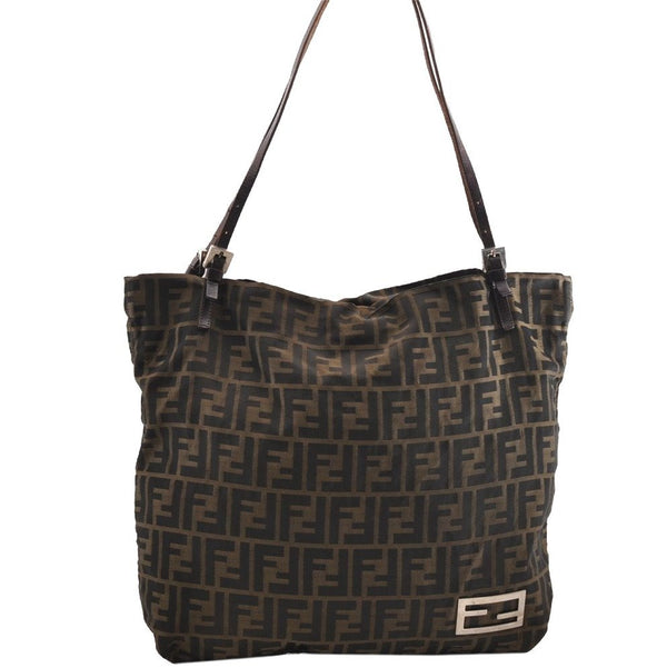 Authentic Vintage FENDI Zucca Shoulder Tote Bag Nylon Leather Brown 0941I