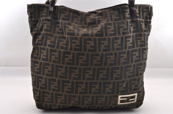 Authentic Vintage FENDI Zucca Shoulder Tote Bag Nylon Leather Brown 0941I