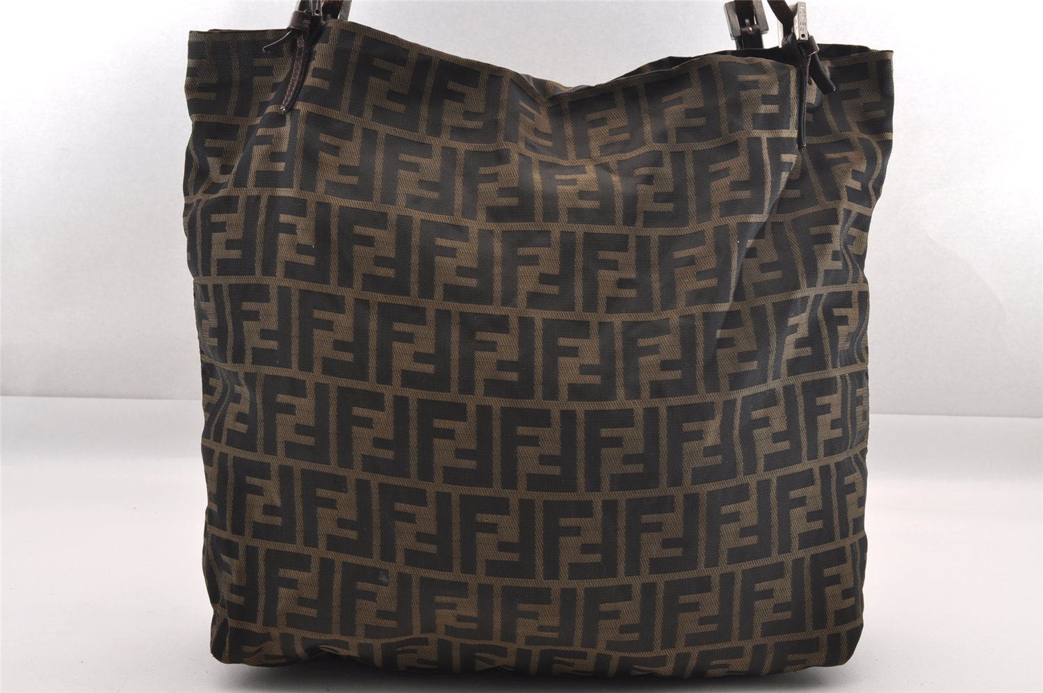 Authentic Vintage FENDI Zucca Shoulder Tote Bag Nylon Leather Brown 0941I