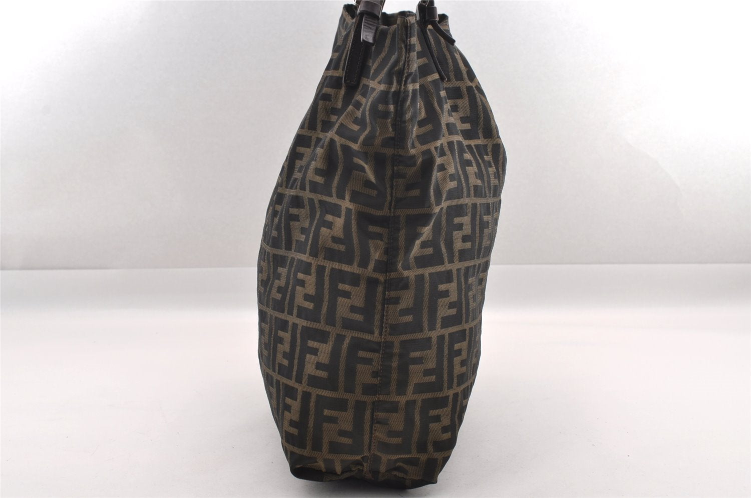 Authentic Vintage FENDI Zucca Shoulder Tote Bag Nylon Leather Brown 0941I