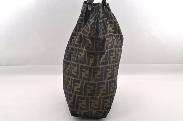 Authentic Vintage FENDI Zucca Shoulder Tote Bag Nylon Leather Brown 0941I