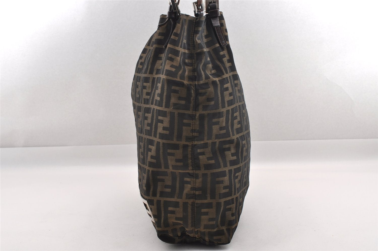 Authentic Vintage FENDI Zucca Shoulder Tote Bag Nylon Leather Brown 0941I