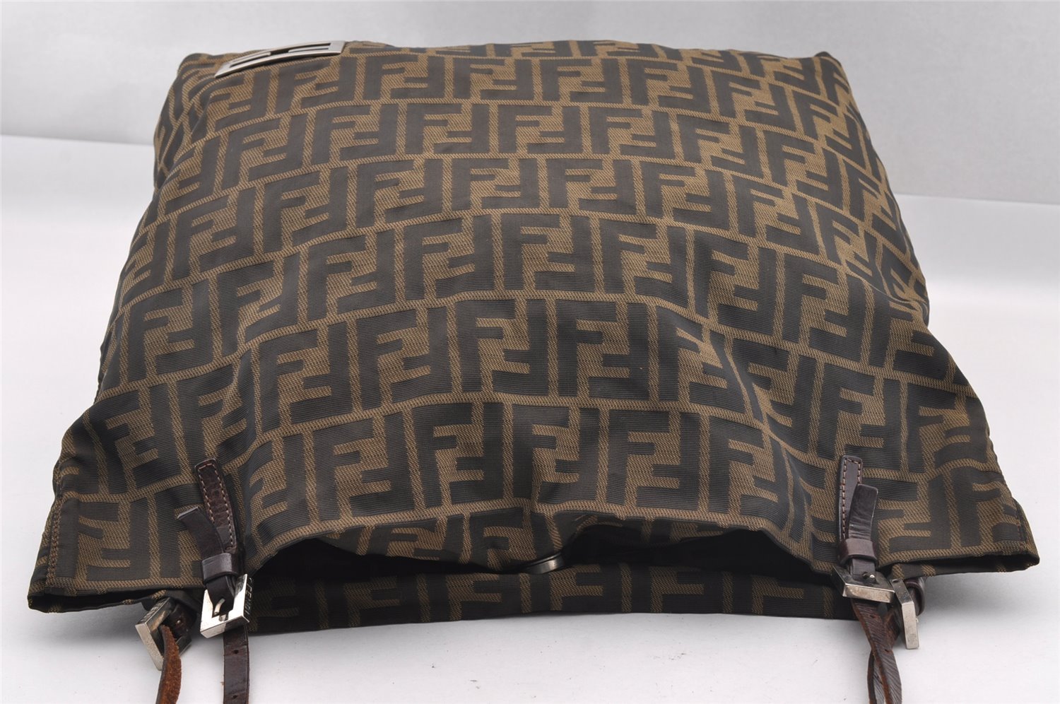 Authentic Vintage FENDI Zucca Shoulder Tote Bag Nylon Leather Brown 0941I