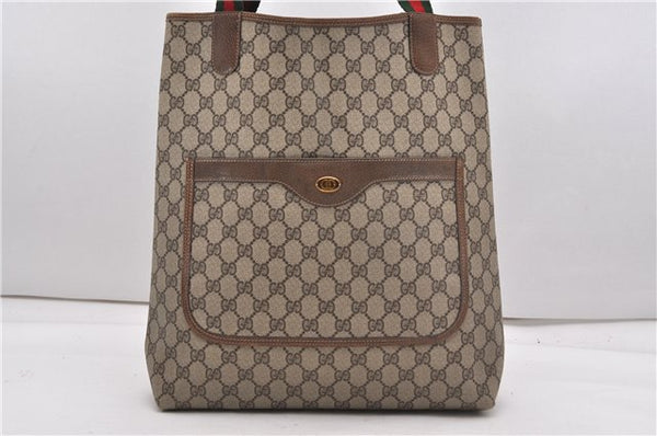 Authentic GUCCI Web Sherry Line Shoulder Tote Bag GG PVC Leather Brown 0942G