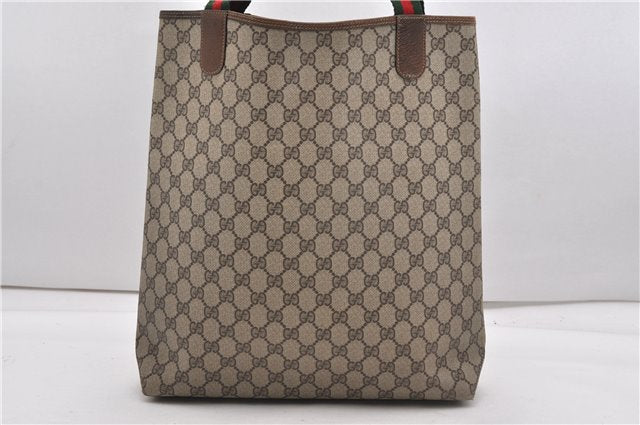 Authentic GUCCI Web Sherry Line Shoulder Tote Bag GG PVC Leather Brown 0942G