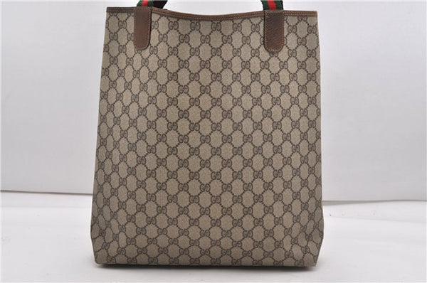 Authentic GUCCI Web Sherry Line Shoulder Tote Bag GG PVC Leather Brown 0942G