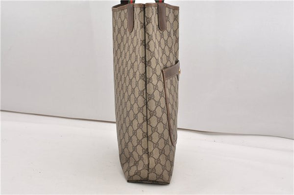 Authentic GUCCI Web Sherry Line Shoulder Tote Bag GG PVC Leather Brown 0942G