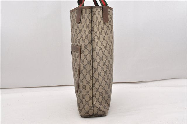 Authentic GUCCI Web Sherry Line Shoulder Tote Bag GG PVC Leather Brown 0942G