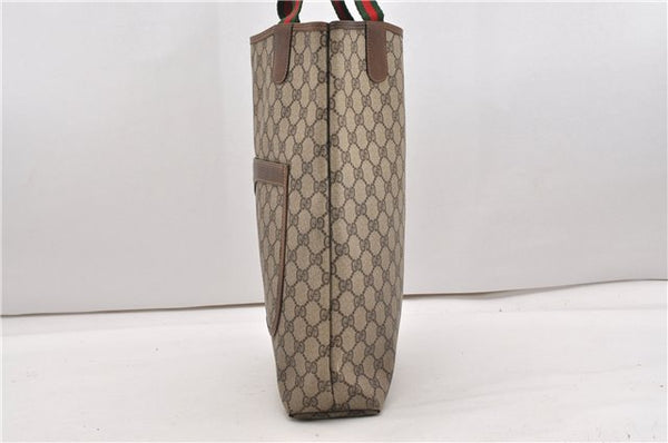 Authentic GUCCI Web Sherry Line Shoulder Tote Bag GG PVC Leather Brown 0942G