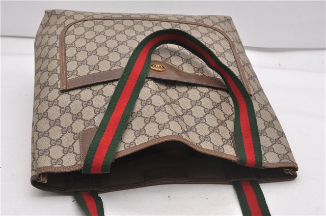 Authentic GUCCI Web Sherry Line Shoulder Tote Bag GG PVC Leather Brown 0942G