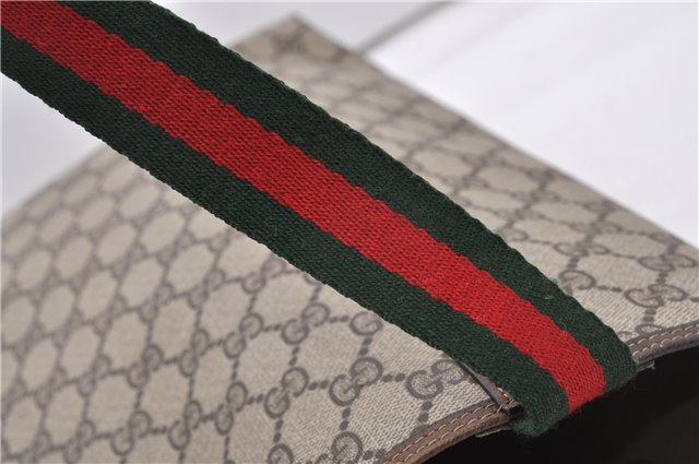 Authentic GUCCI Web Sherry Line Shoulder Tote Bag GG PVC Leather Brown 0942G