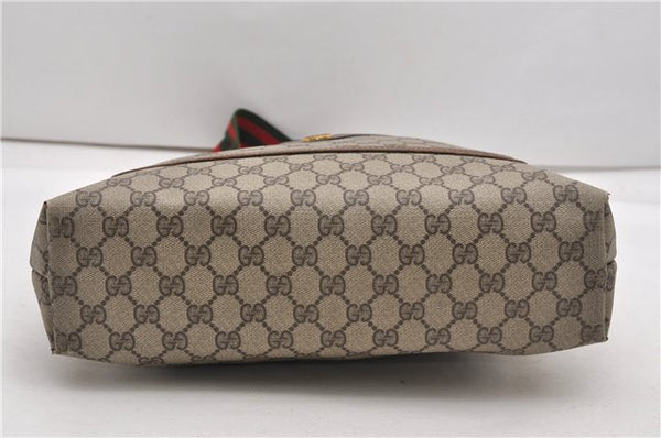 Authentic GUCCI Web Sherry Line Shoulder Tote Bag GG PVC Leather Brown 0942G