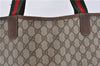 Authentic GUCCI Web Sherry Line Shoulder Tote Bag GG PVC Leather Brown 0942G
