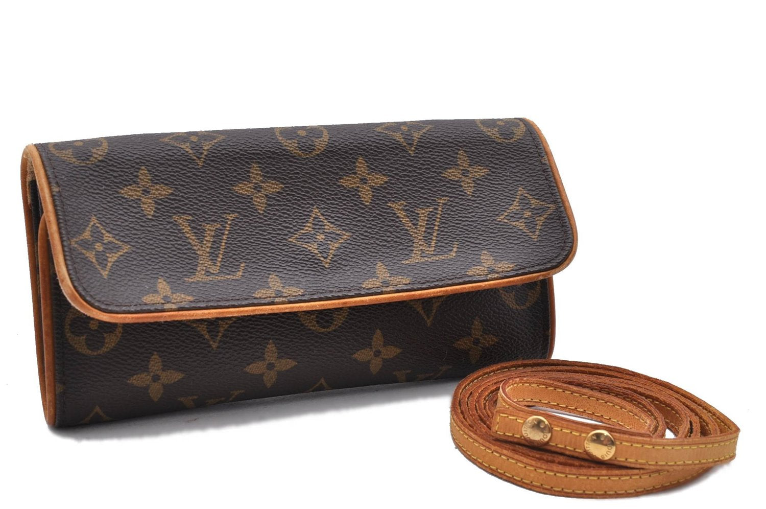 Authentic Louis Vuitton Monogram Pochette Twin PM Shoulder Bag M51854 LV 0943D