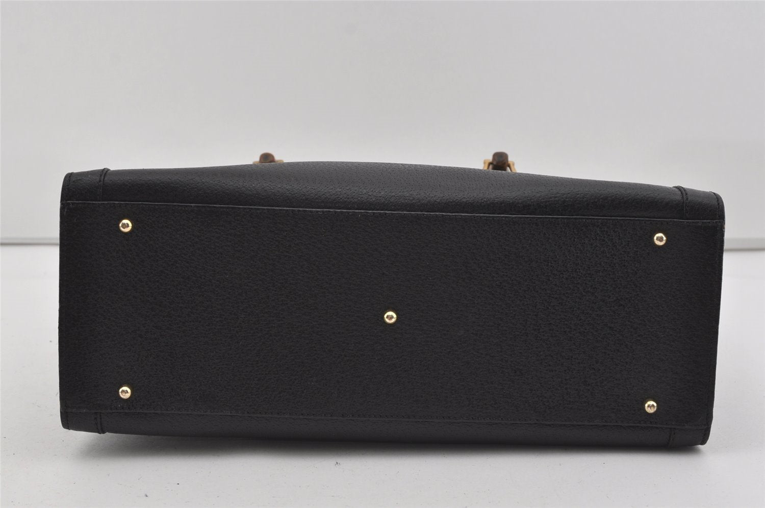 Authentic GUCCI Vintage Bamboo Hand Bag Leather Black Junk 0944I