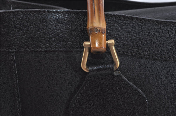Authentic GUCCI Vintage Bamboo Hand Bag Leather Black Junk 0944I