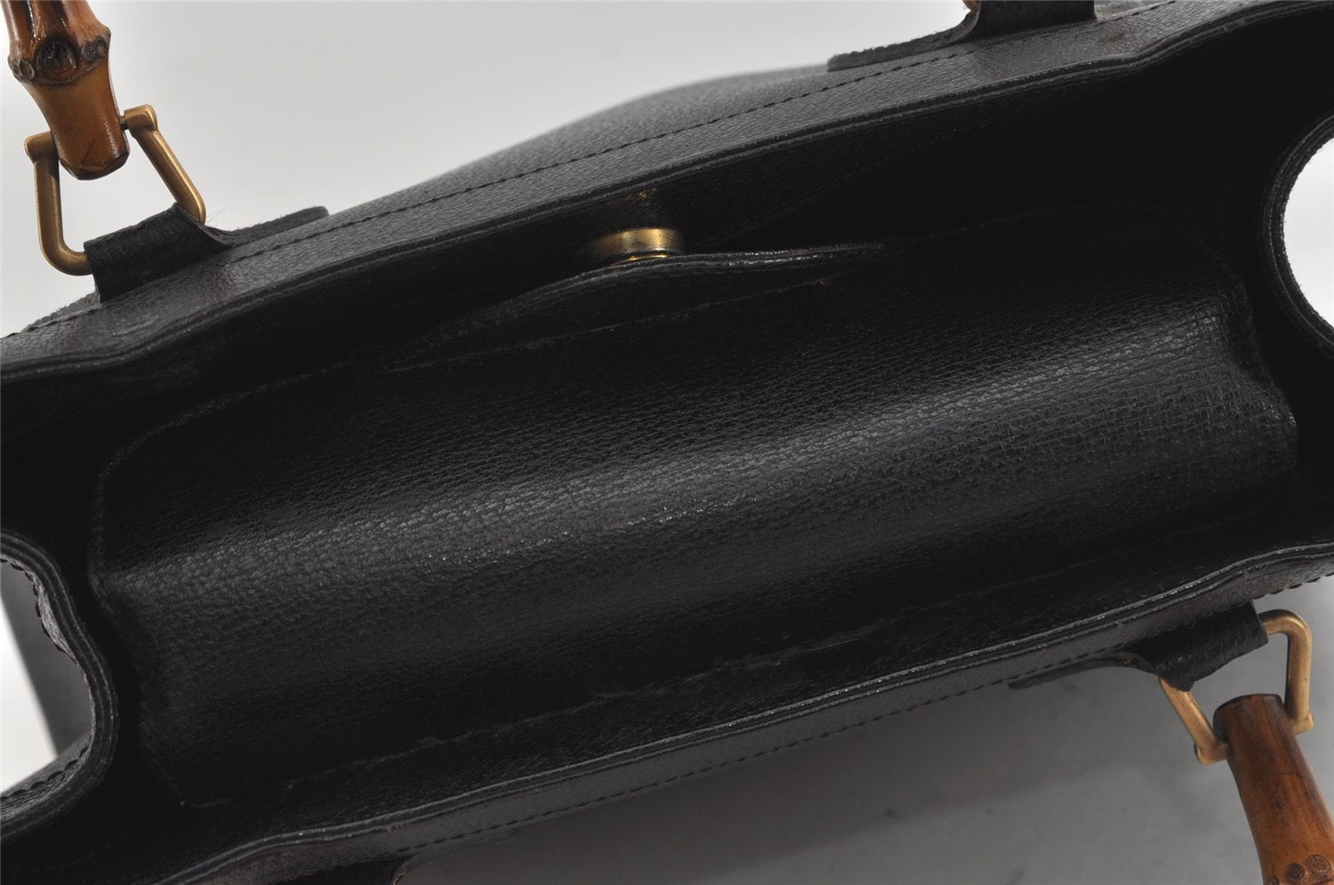 Authentic GUCCI Vintage Bamboo Hand Bag Leather Black Junk 0944I
