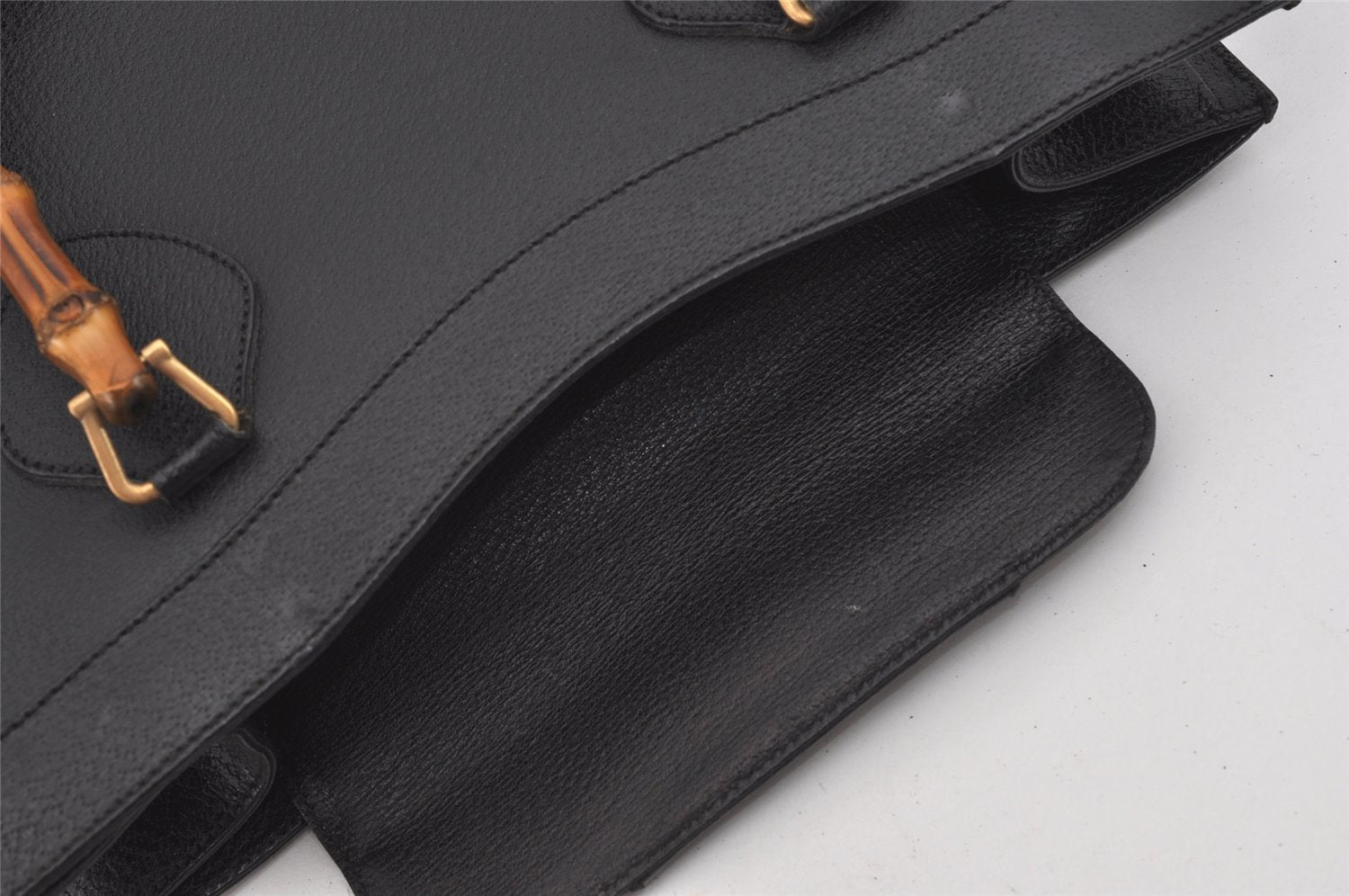 Authentic GUCCI Vintage Bamboo Hand Bag Leather Black Junk 0944I