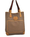 Authentic GUCCI Web Sherry Line Micro GG Tote Bag PVC Leather Brown 0945G