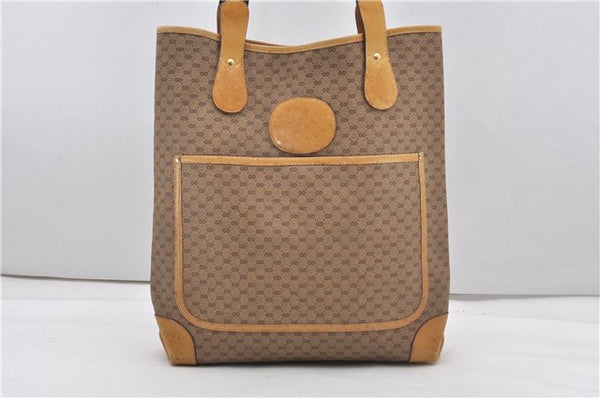 Authentic GUCCI Web Sherry Line Micro GG Tote Bag PVC Leather Brown 0945G