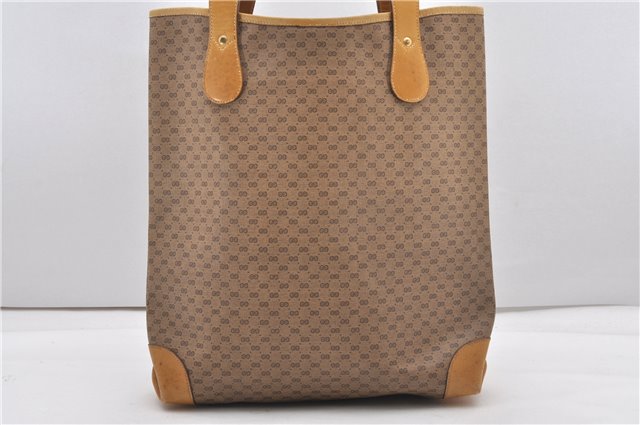 Authentic GUCCI Web Sherry Line Micro GG Tote Bag PVC Leather Brown 0945G