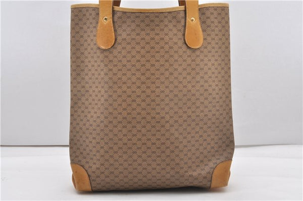 Authentic GUCCI Web Sherry Line Micro GG Tote Bag PVC Leather Brown 0945G