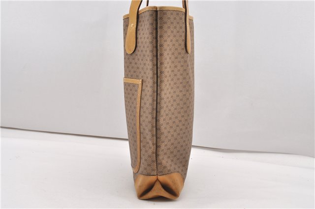 Authentic GUCCI Web Sherry Line Micro GG Tote Bag PVC Leather Brown 0945G