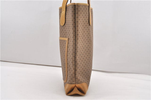 Authentic GUCCI Web Sherry Line Micro GG Tote Bag PVC Leather Brown 0945G