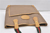 Authentic GUCCI Web Sherry Line Micro GG Tote Bag PVC Leather Brown 0945G