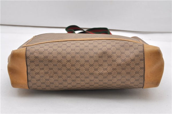 Authentic GUCCI Web Sherry Line Micro GG Tote Bag PVC Leather Brown 0945G