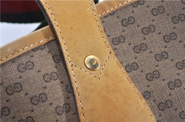 Authentic GUCCI Web Sherry Line Micro GG Tote Bag PVC Leather Brown 0945G