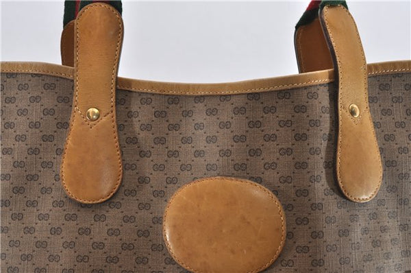 Authentic GUCCI Web Sherry Line Micro GG Tote Bag PVC Leather Brown 0945G