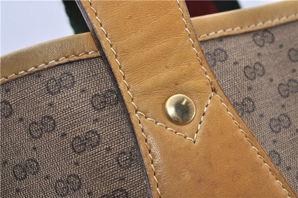 Authentic GUCCI Web Sherry Line Micro GG Tote Bag PVC Leather Brown 0945G