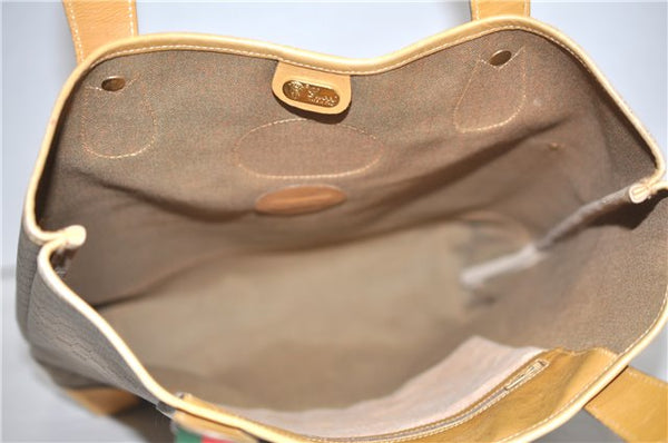Authentic GUCCI Web Sherry Line Micro GG Tote Bag PVC Leather Brown 0945G