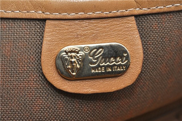 Authentic GUCCI Web Sherry Line Micro GG Tote Bag PVC Leather Brown 0945G