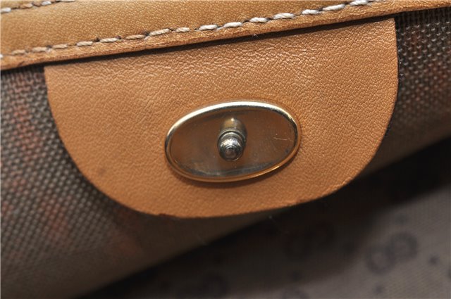 Authentic GUCCI Web Sherry Line Micro GG Tote Bag PVC Leather Brown 0945G
