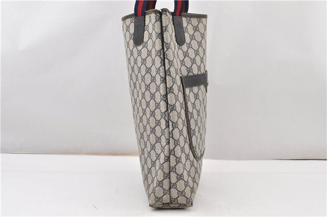 Authentic GUCCI Sherry Line Shoulder Tote Bag GG PVC Leather Navy Blue 0946G