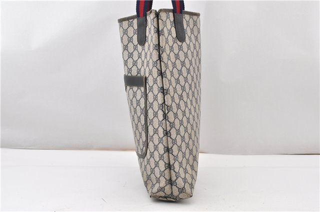 Authentic GUCCI Sherry Line Shoulder Tote Bag GG PVC Leather Navy Blue 0946G