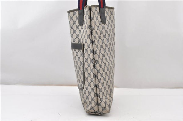 Authentic GUCCI Sherry Line Shoulder Tote Bag GG PVC Leather Navy Blue 0946G